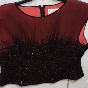 Bieff Basix Burgundy and Black beaded top